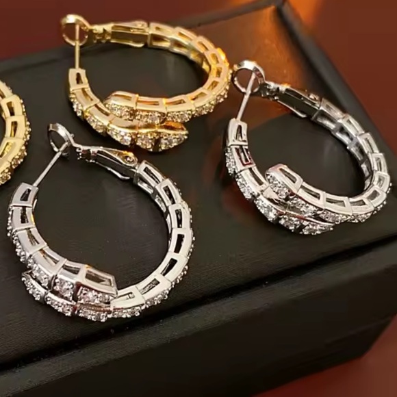 New! Women serpenti serpent snake viper spiral Hoop Earrings with Clear zircon - Picture 8 of 8